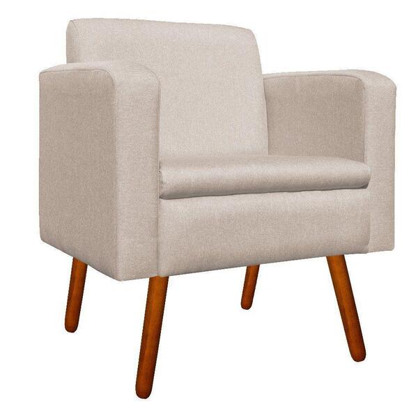 Poltrona Emília Linho Fino Bege Pés Palito Castanho Drossi