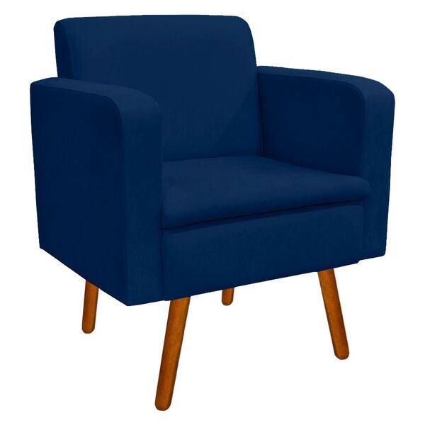 Poltrona Emília Suede Pés Palito Castanho D'rossi - Azul Mari