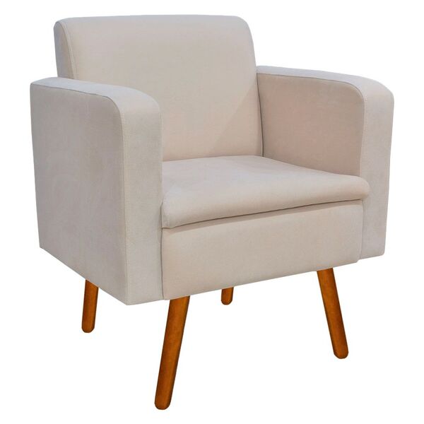 Poltrona Emília Suede Pés Palito Castanho D'rossi - Bege