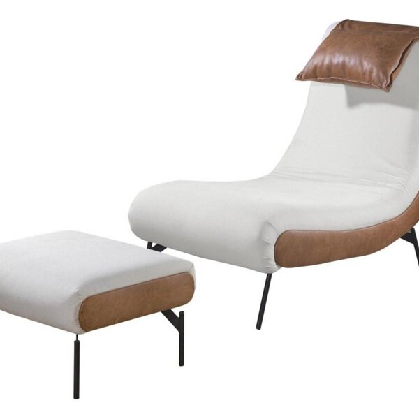 Poltrona Espreguiçadeira A380 /puff Linho Cru Detalhes Nozes