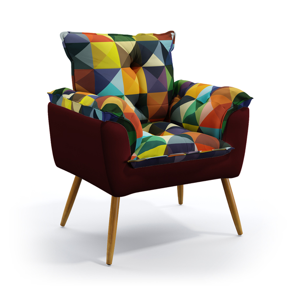 Poltrona Estofada Beta F-015 N-034 Sued Estampado Colorido Co