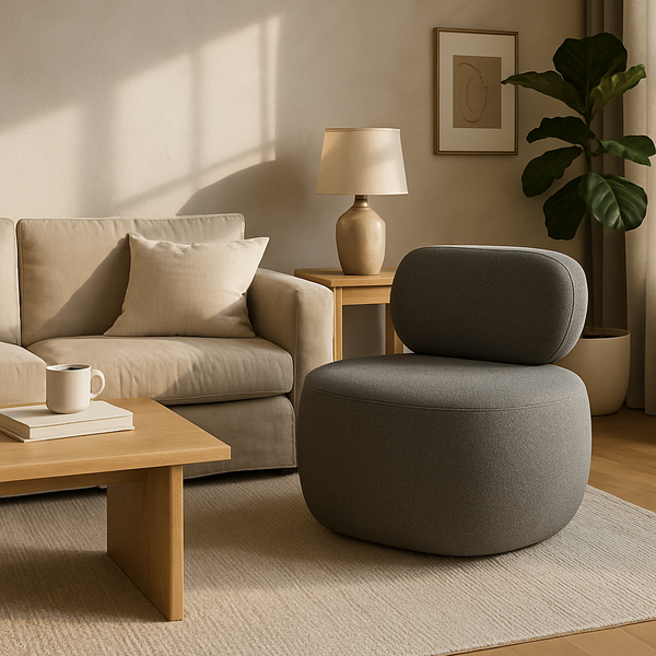 Poltrona Estofada Bouclê Confortável Cinza Design Moderno