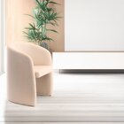 Poltrona Estofada Compacta Com Encosto Curvado Formando Os Br