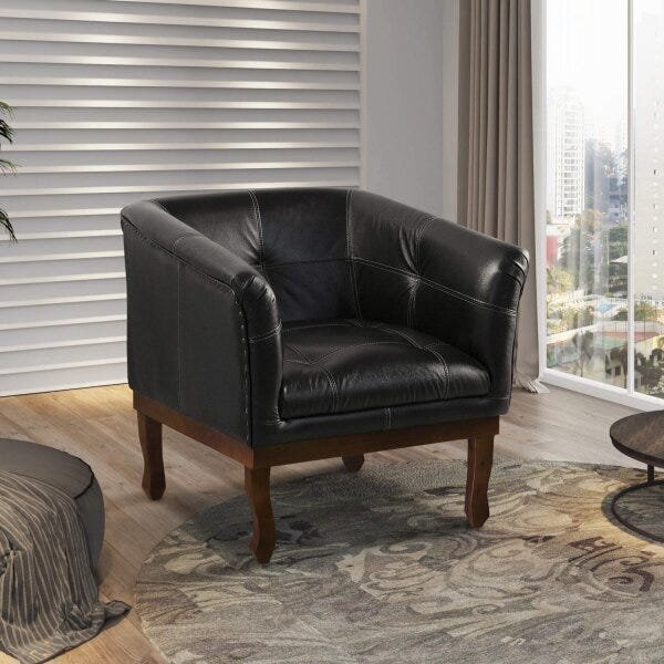 Poltrona Estofada Madeira Maciça Noah Couro Legítimo Scala De