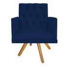 Poltrona Fernanda Base Giratória De Madeira Suede Azul Marinh