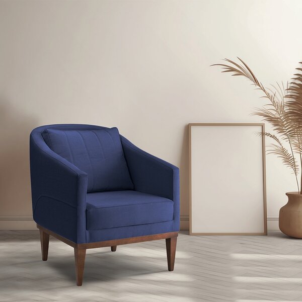 Poltrona Fixa Agatha Tecido Veludo Pés Imbuia Azul