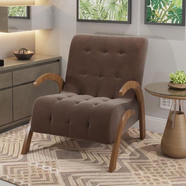 Poltrona Fixa Com Braços E Pés Em Mdf Sala De Estar Veludo D2