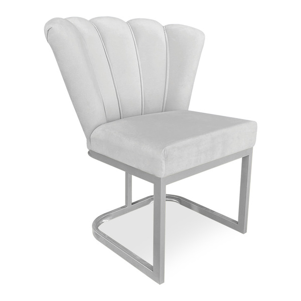 Poltrona Flor Veludo Cinza Base Metálica Industrial Prata - P