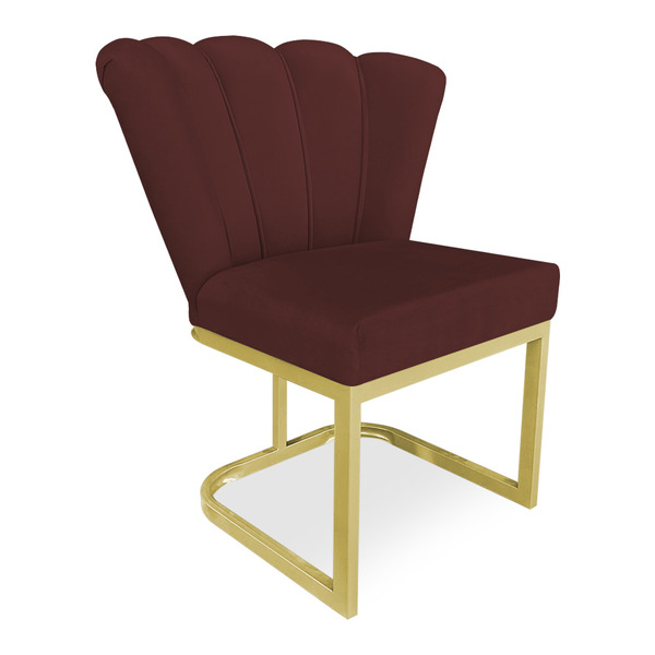 Poltrona Flor Veludo Marsala Base Metálica Industrial Dourado