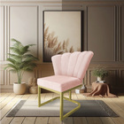 Poltrona Flor Veludo Rosa Bebê Base Metálica Industrial Doura