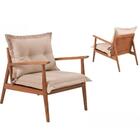 Poltrona Florença Com Braço Madeira Tecido Marrom Claro