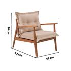 Poltrona Florença Com Braço Madeira Tecido Marrom Claro