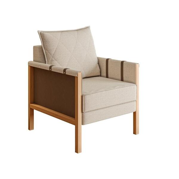 Poltrona Florida Linho Kero Konforto Bege Com Marrom