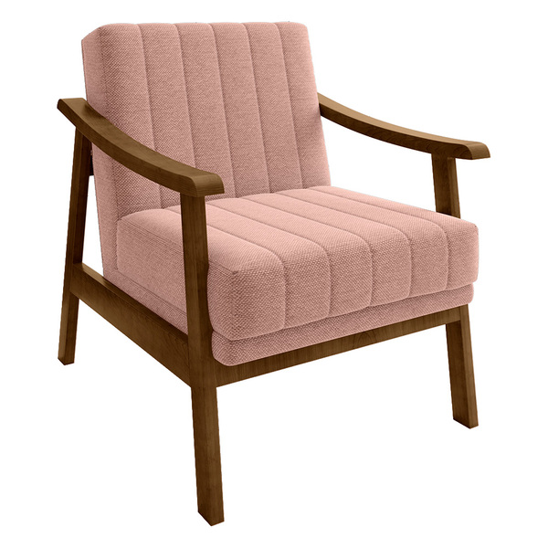 Poltrona Flórida Veludo Rosê Base De Madeira Castanho - D'ros