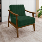 Poltrona Flórida Veludo Verde Militar Base De Madeira Castanh