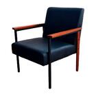 Poltrona Fontana Courino Preto Base Em Metal Preto E Madeira