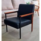 Poltrona Fontana Courino Preto Base Em Metal Preto E Madeira