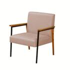 Poltrona Fontana Veludo Rose Base Em Metal Preto E Madeira