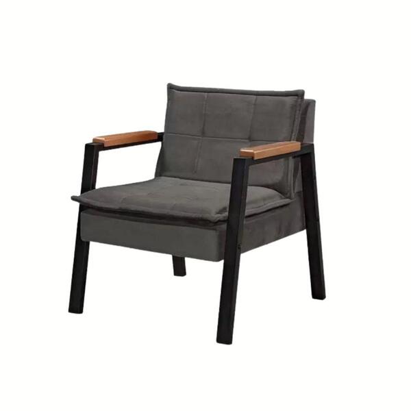 Poltrona Fortaleza Veludo Cinza Base Em Metal Preto