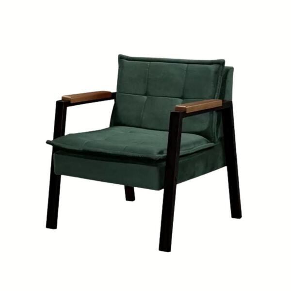 Poltrona Fortaleza Veludo Verde Base Em Metal Preto