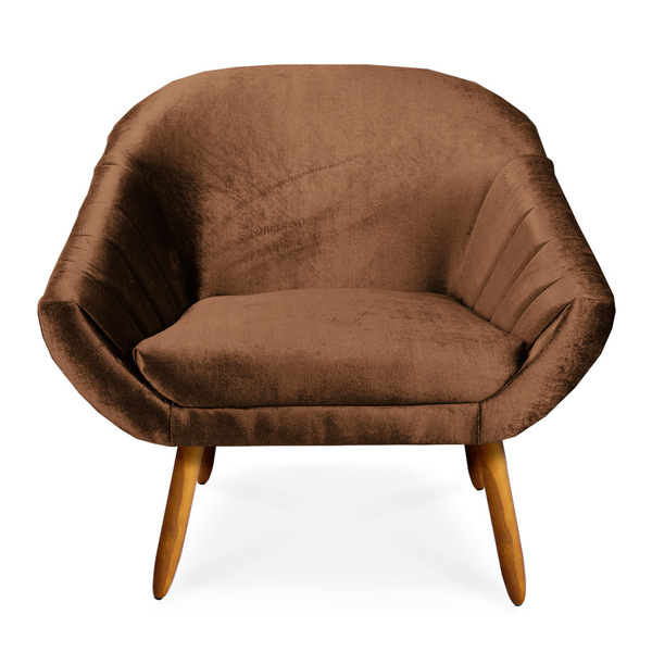 Poltrona Giovana Acetinado Marrom Pés Palito Castanho - D'ros