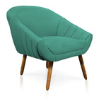 Poltrona Giovana Linho Azul Pavão A115 Pés Palito Castanho -