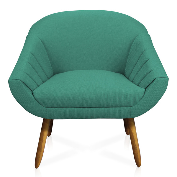 Poltrona Giovana Linho Azul Pavão A115 Pés Palito Castanho -