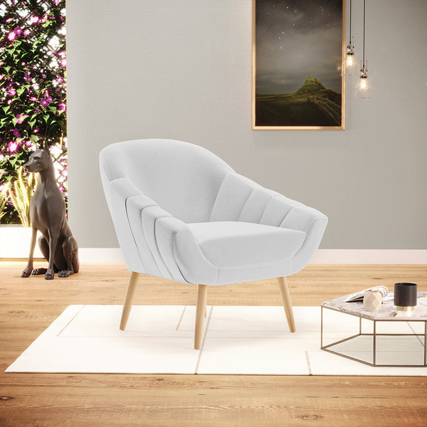 Poltrona Giovana Linho Cinza A05 Pés Palito Natural D03 - D'r