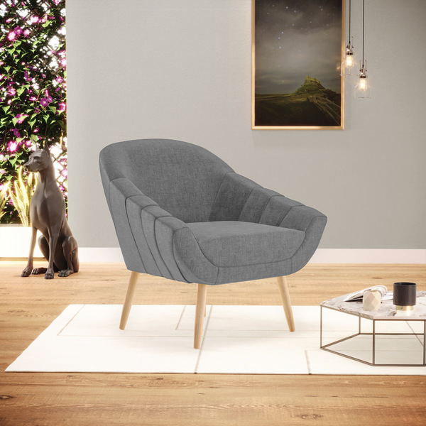 Poltrona Giovana Linho Grafite A26 Pés Palito Natural D03 - D