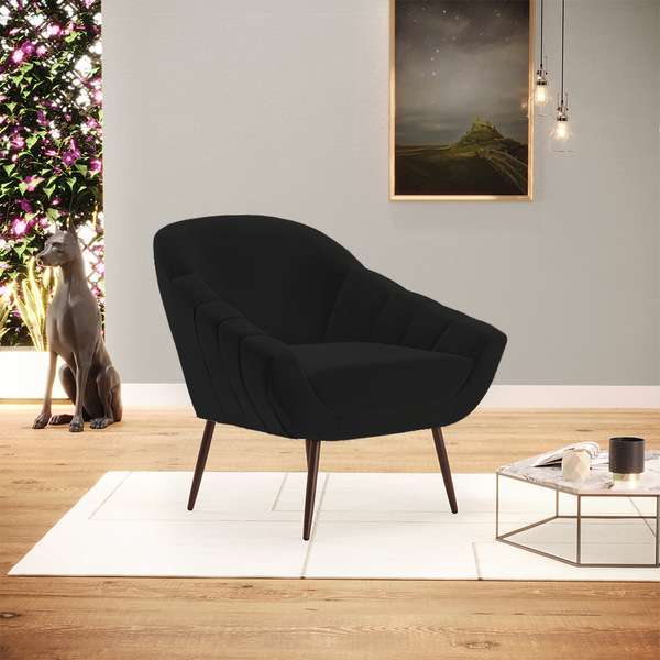 Poltrona Giovana Linho Preto A79 Pés Palito De Ferro D03 - D'