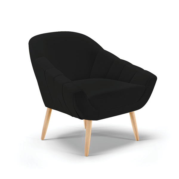 Poltrona Giovana Linho Preto A79 Pés Palito Natural - D'rossi