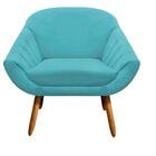 Poltrona Giovana Suede Azul Turquesa Pés Palito Castanho D´ro