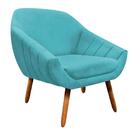 Poltrona Giovana Suede Azul Turquesa Pés Palito Castanho D´ro