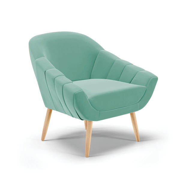 Poltrona Giovana Suede Azul Turquesa Pés Palito Natural - Ind