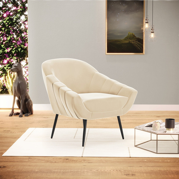 Poltrona Giovana Suede Bege Pés Palito De Ferro D03 - D'rossi