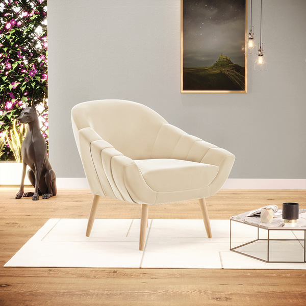 Poltrona Giovana Suede Bege Pés Palito Natural D03 - D'rossi