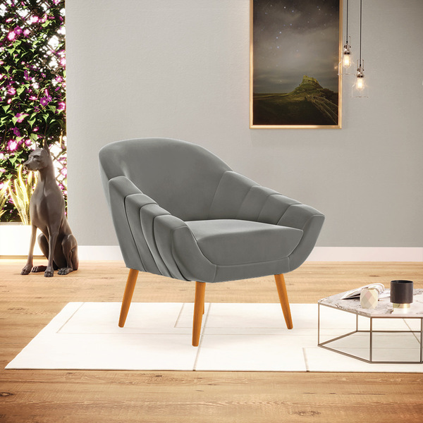 Poltrona Giovana Suede Grafite Pés Palito Castanho D03 - D'ro