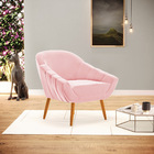 Poltrona Giovana Suede Rosa Bebê Pés Palito Castanho D03 - D'