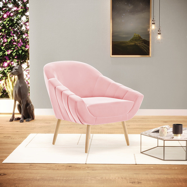 Poltrona Giovana Suede Rosa Bebê Pés Palito Natural D03 - D'r