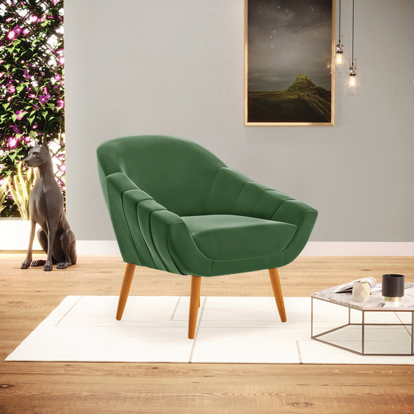 Poltrona Giovana Suede Verde Pés Palito Castanho D03 - D'rossi