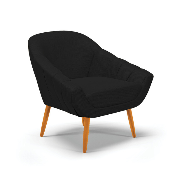 Poltrona Giovana Veludo Luxo Preto A81 Pés Palito Castanho -