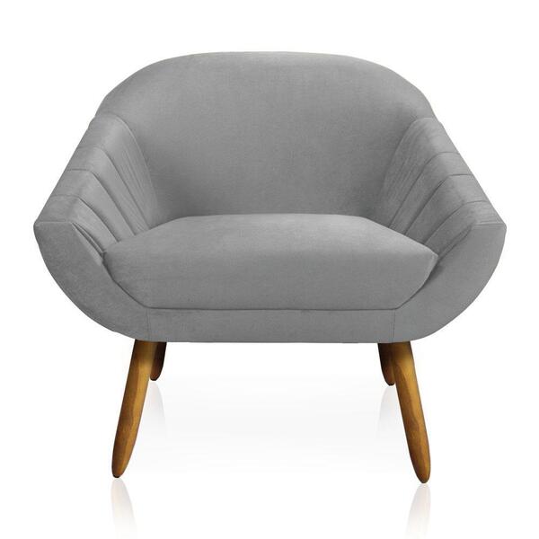 Poltrona Giovana Veludo Pés Palito Castanho Cinza