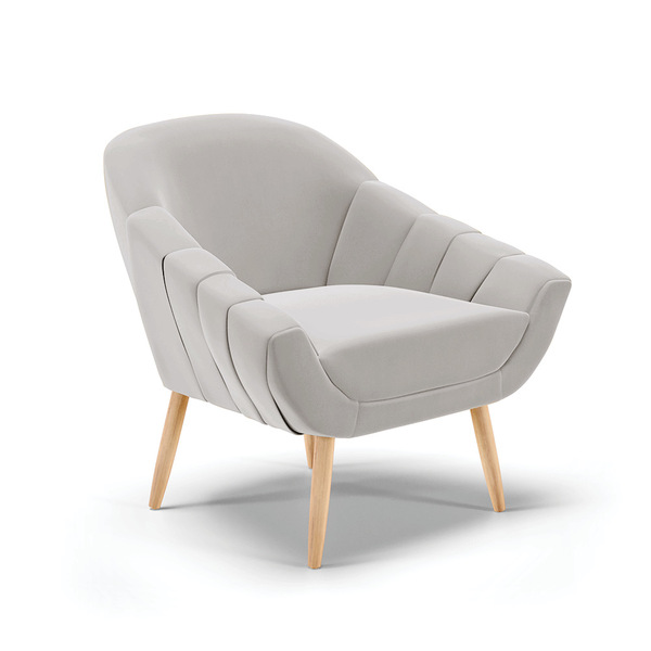 Poltrona Giovana Veludo Pés Palito Natural - Indo Decorar - C