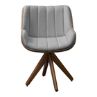 Poltrona Giratória Alabama Veludo Cinza Base De Madeira - D'r