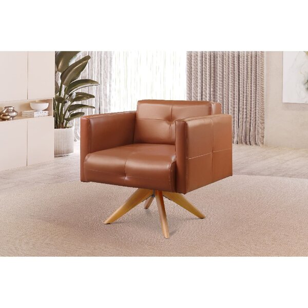 Poltrona Giratória Angra Base De Madeira Caramelo