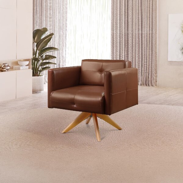 Poltrona Giratória Angra Base De Madeira Marrom