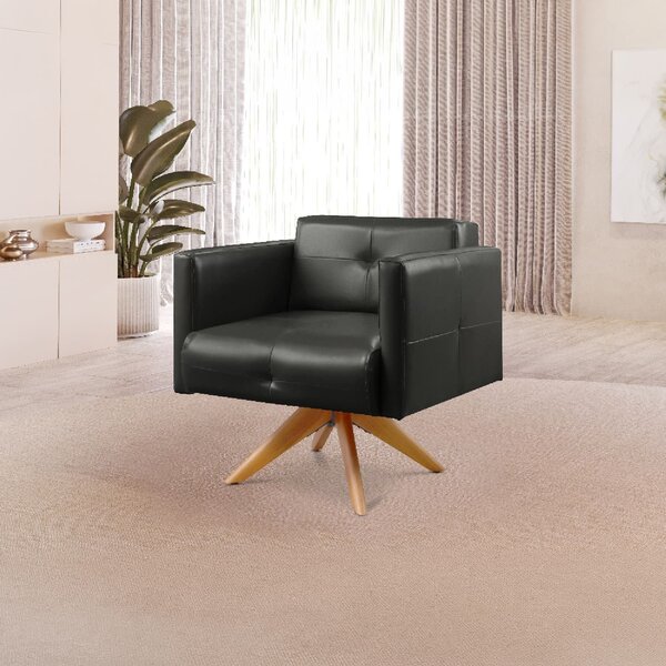 Poltrona Giratória Angra Base De Madeira Preto