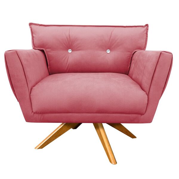 Poltrona Giratória Anitta Com Strass Suede Base De Madeira Ma