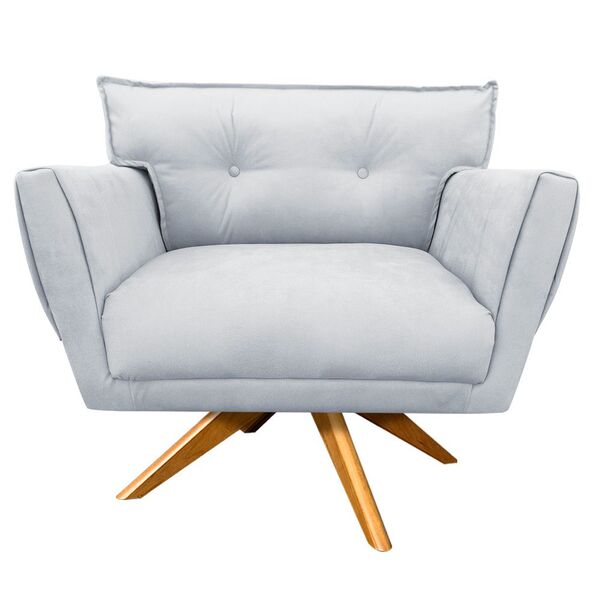 Poltrona Giratória Anitta Suede Base De Madeira Ma30 D03 - D'