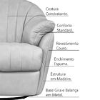 Poltrona Giratória Balanço Sala De Estar Mars Couro Cinza - I